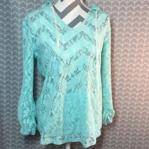 No Boundaries. Aquamarine lace hoodie.
